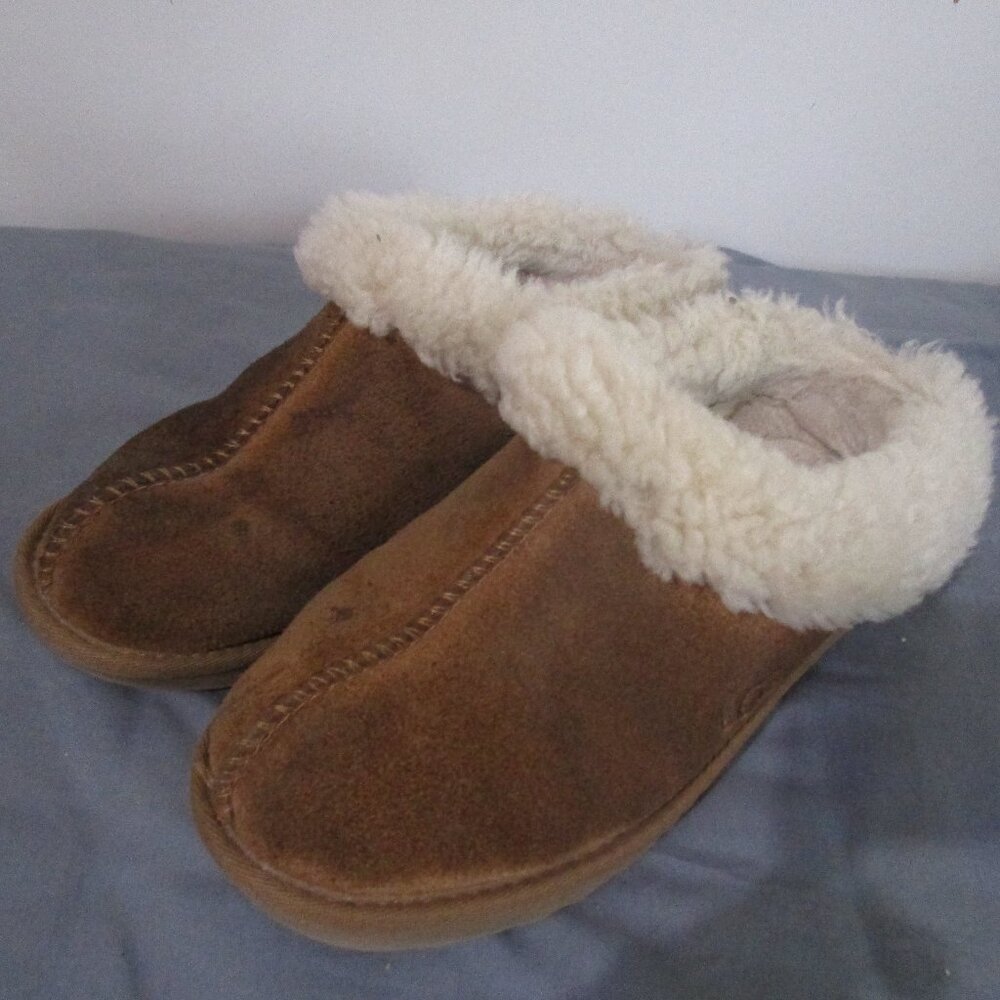 Girls Ugg Slippers Clogs Size 3 WELL USED cozy fur tan brown
